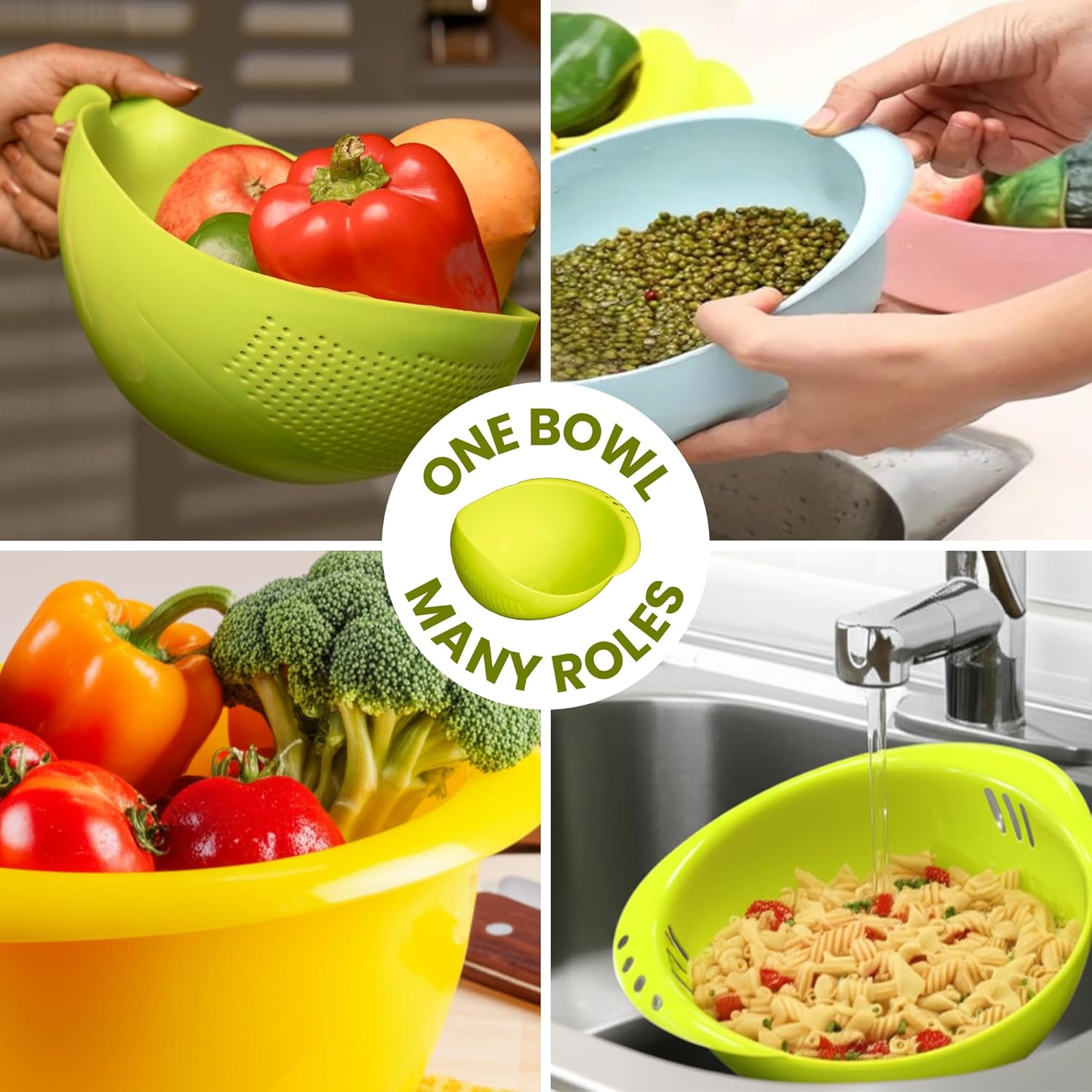 Clazkit Food Strainer Colander, Fruit Basket, Pasta Strainer, Vegetable Strainer, Kitchen Sieve, Washing Bowl, Unbreakable, (Color May Vary), Plastic - 11.3 x 18 x 24.1 Centimeters