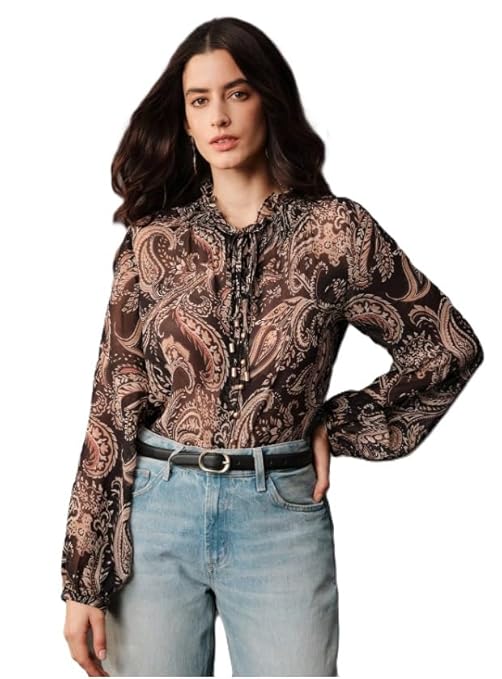 Women Georgette Regular Fit Shirt ||Women Top || Cecily Paisley-Trim Button-Front Shirt (S-01-04)