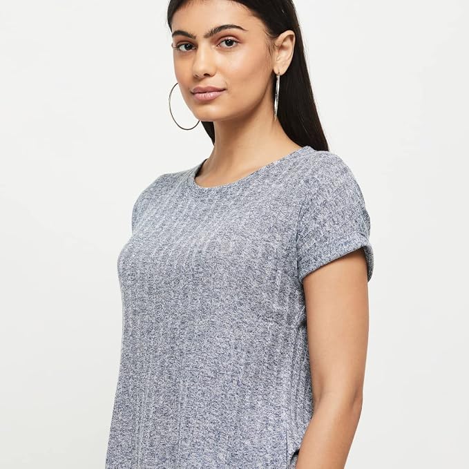 Max Women's Cotton Regular Fit Textured Round Neck T-Shirt