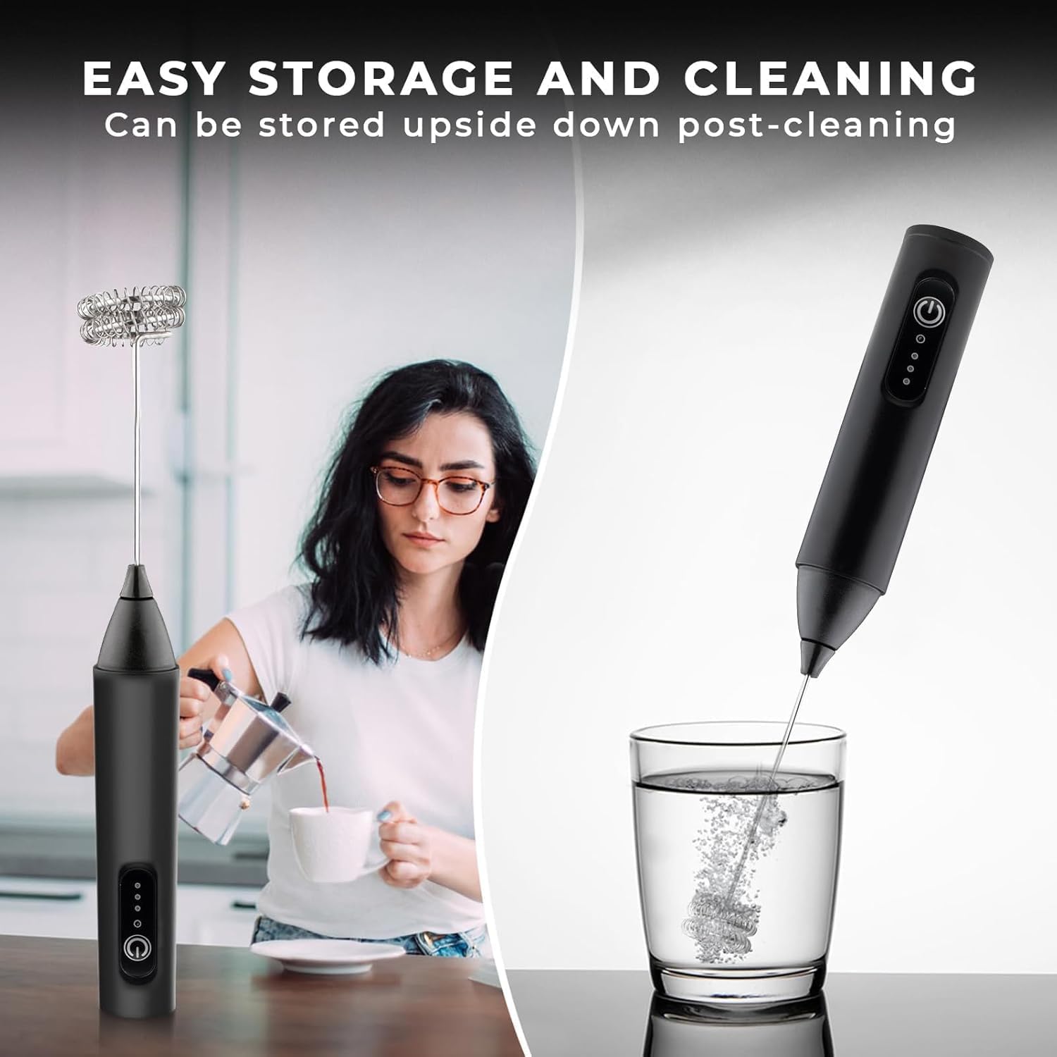 PRIMESKY® Coffee Frother Electric Blender Wand 3 Speed Modes Rechargable Mini Handheld Milk Frother with Stainless Steel Whisk Drink Mixer