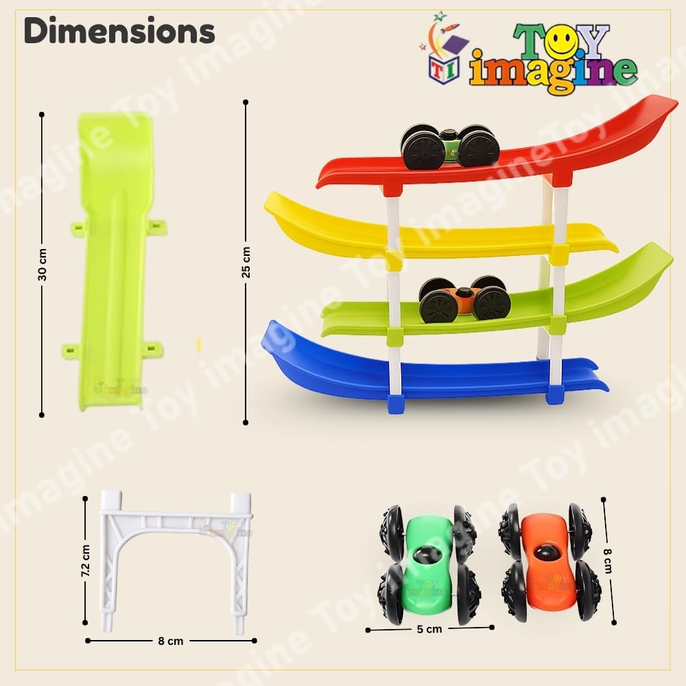 Toy Imagine 4-Level Car Ramp Racer Toy with 4 Cars – Rolling Track Toy for Kids Ages 2–7 | Birthday Gift for Boys & Girls | Educational & Fun Car Toy Set | Colorful Racing Action