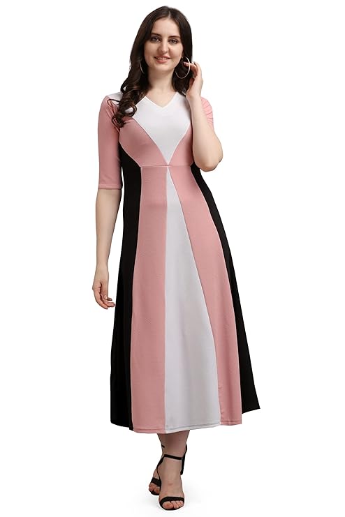 Purvaja Women's Geometric Half Sleeve Maxi Dress