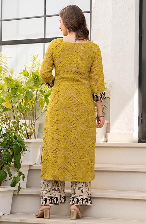Amayra Women's Pure Cotton Straight Kurta Set with Palazzo Pants & Dupatta|Ethnic wear|Kurta Set for Women