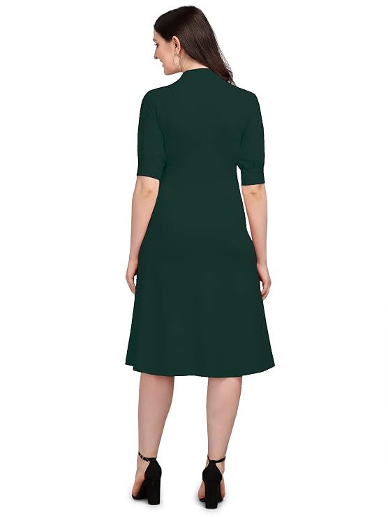 PURVAJA Women's Fit and Flare Knee-Length Dress in Black