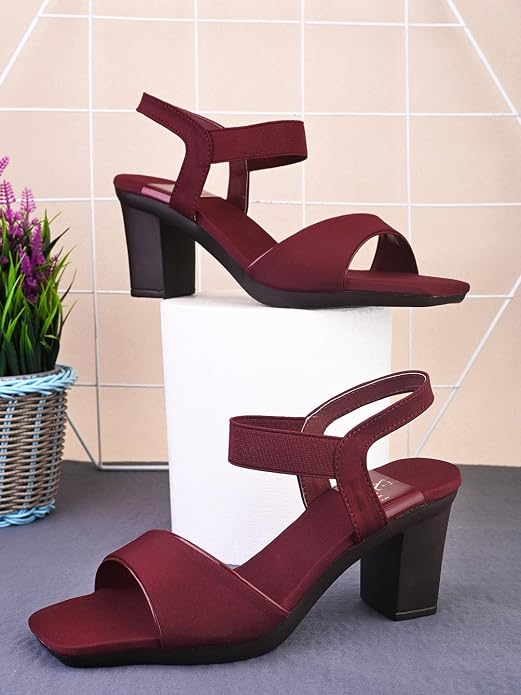XE Looks Women's Trendy Block Heels | Open-Toe Sandals with Elastic Support | Anti-Skid Sole & Cushioned Footbed Block Heels For Girls & Women