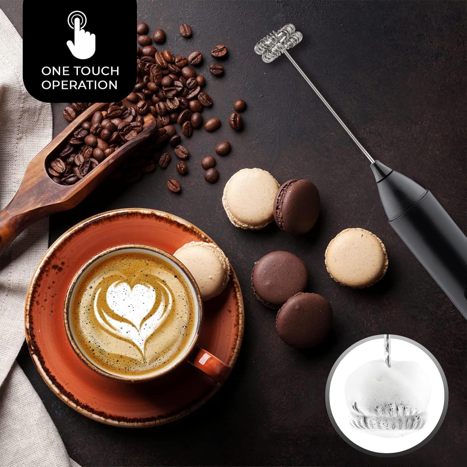 PRIMESKY® Coffee Frother Electric Blender Wand 3 Speed Modes Rechargable Mini Handheld Milk Frother with Stainless Steel Whisk Drink Mixer