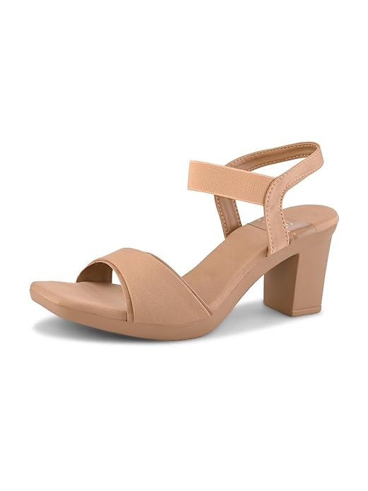 XE Looks Women's Trendy Block Heels | Open-Toe Sandals with Elastic Support | Anti-Skid Sole & Cushioned Footbed Block Heels For Girls & Women
