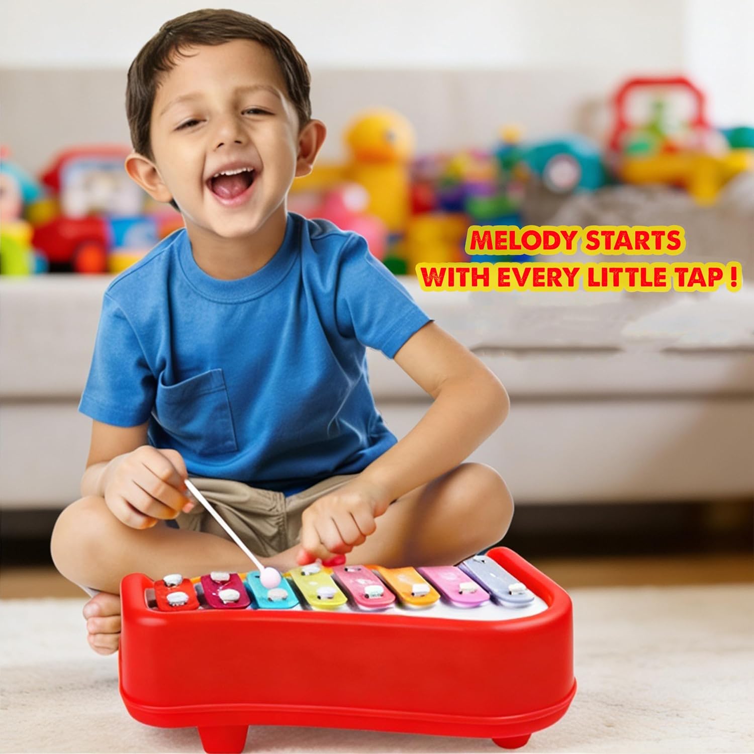 Gooyo 1511 Preschool Kids Educational Knock Playing Musical Xylophone Toy for Kids | 2 in 1 Big Musical Piano and Xylophone Toy with Colorful Keys & 2 Mallets | Red | No Batteries Required