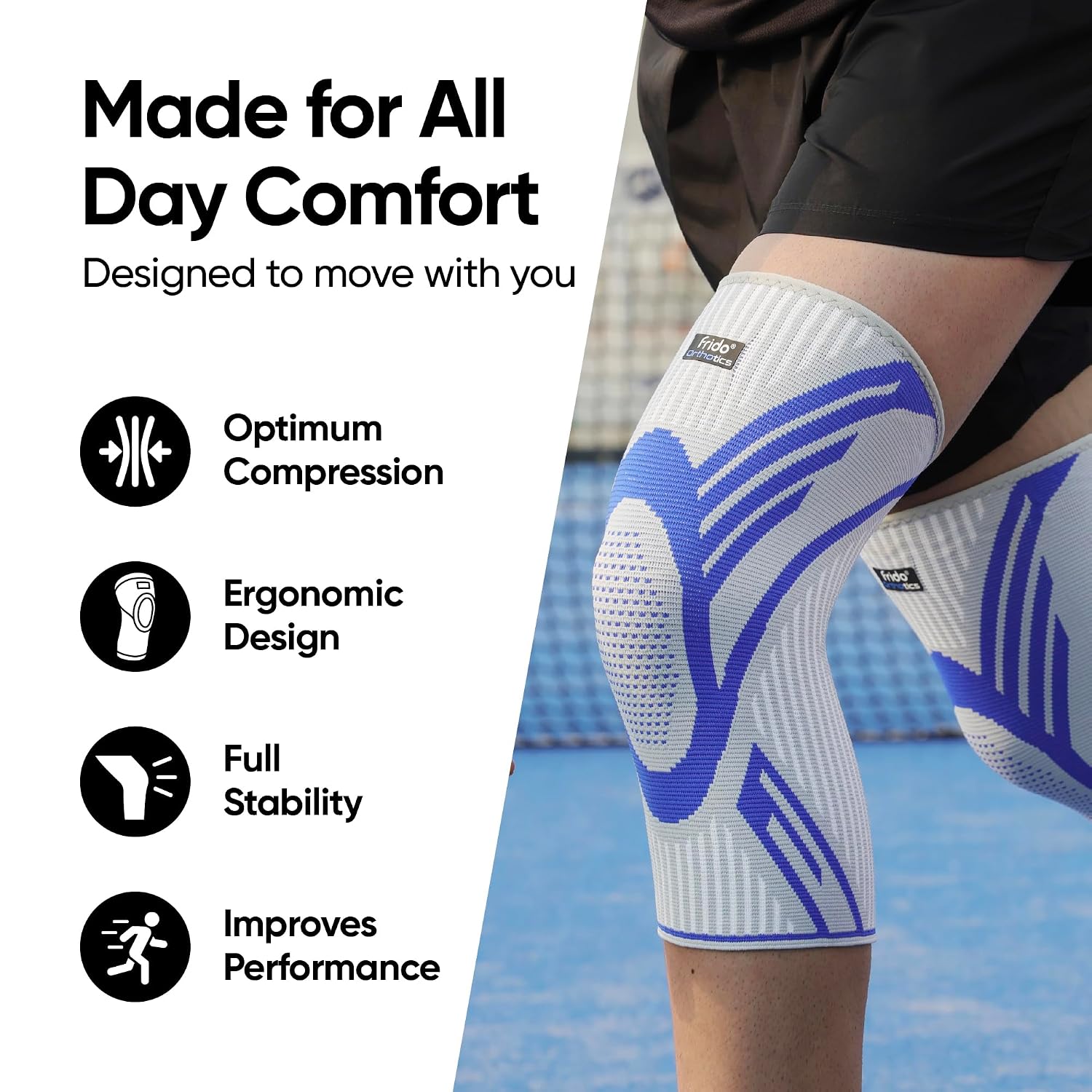 Frido Active Knee Cap Support for Men & Women | Active Compression for Pain Relief & Joint Support
