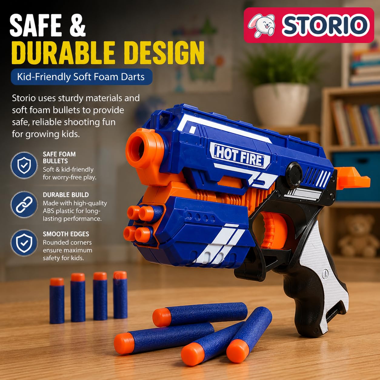 Storio Blaze Storm Hot Fire Soft Bullet Gun Toy With 10 Safe Soft Foam Bullets, Fun Target Shooting Battle Fight Game For Kids Boys (Blaze Storm- Hot Fire),Multicolor