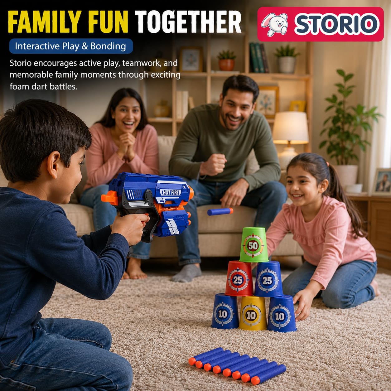 Storio Blaze Storm Hot Fire Soft Bullet Gun Toy With 10 Safe Soft Foam Bullets, Fun Target Shooting Battle Fight Game For Kids Boys (Blaze Storm- Hot Fire),Multicolor