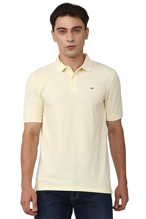 Peter England Men's Snug Fit Solid Polo T-Shirt with Coloured Collar Tipping| Cotton Rich| Premium Pique Weave