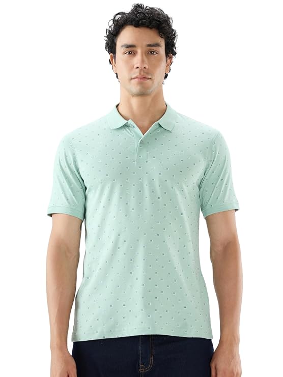 Raymond Men Modern Fit Print Pattern Pure Cotton Polo Neck Half Sleeve Casual T-Shirt