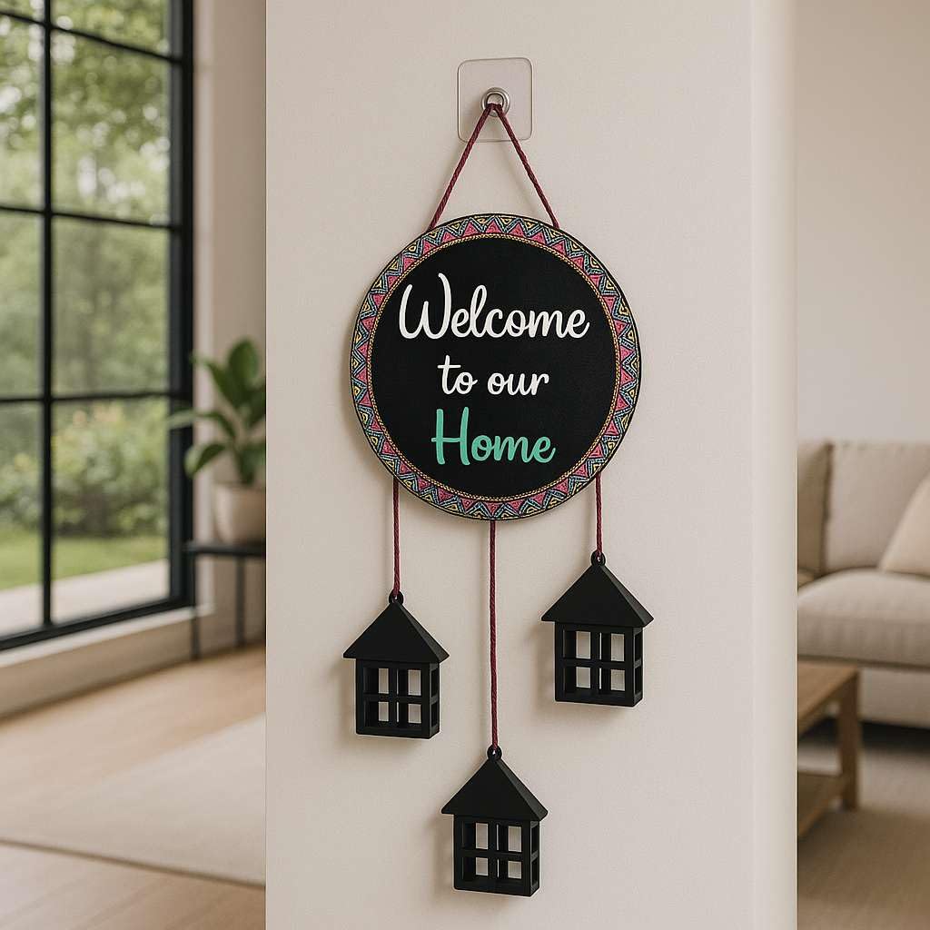 DECORIQUE Wooden Wall Hanging Welcome Sign Decorative Quote Board For Home, Door, Entrance, Hall & Office