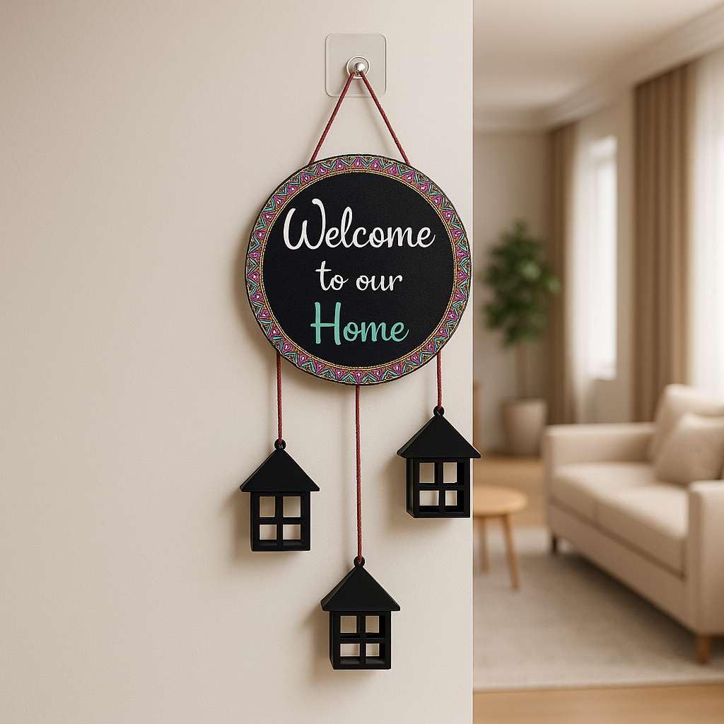 DECORIQUE Wooden Wall Hanging Welcome Sign Decorative Quote Board For Home, Door, Entrance, Hall & Office
