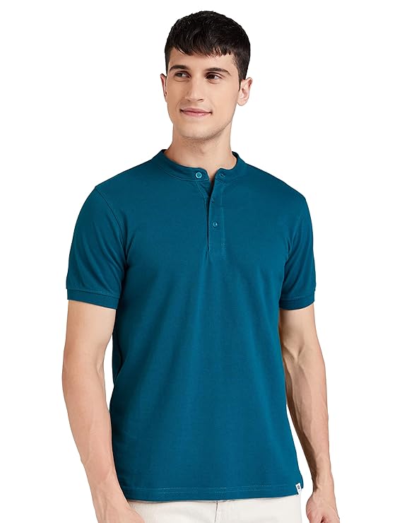 Amazon Brand - Symbol Men's Cotton Rich Polo T Shirt | Mandarin Collar Tshirts | Half Sleeves | Plain - Regular Fit (Available in Plus Sizes)