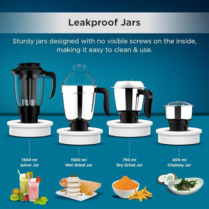 Butterfly Smart 750 Watts Mixer Grinder with 4 Jars | 3 Stainless Steel Jars & 1 Juicer