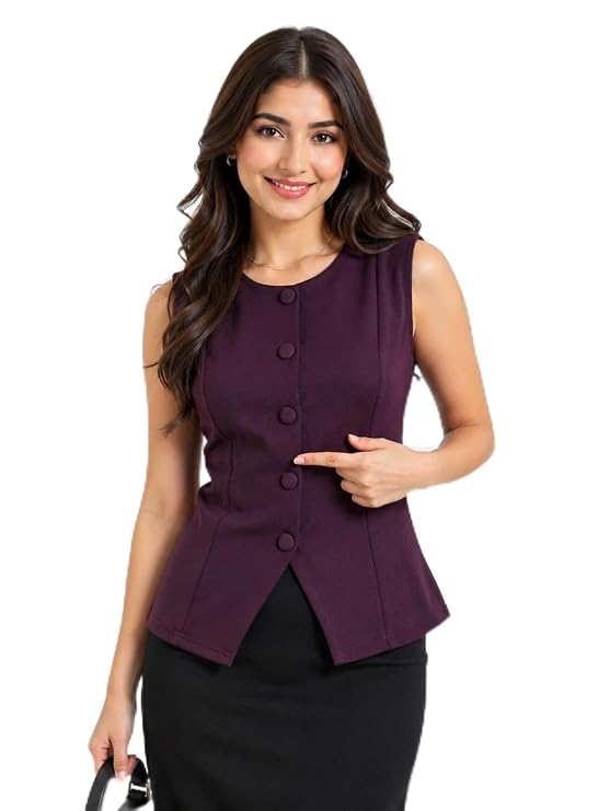 IUGA Women's Sleeveless Peplum Top, Black, 75% Cotton 25% Nylon, Front Button, for Office and Casual Wear