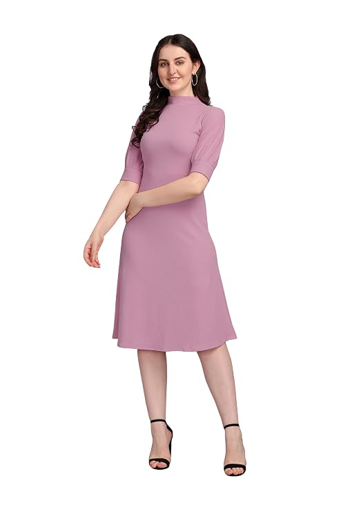 PURVAJA Women's Fit and Flare Knee-Length Dress in Black