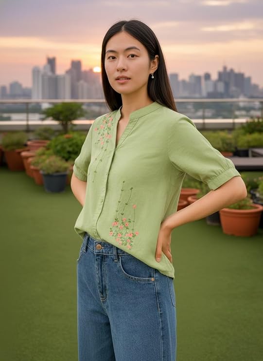 LITZO Shirts for Women - Korean Style Long Sleeve Button Down | Regular Fit Western Latest Stylish Office Wear Tops Women (NO-98-101)