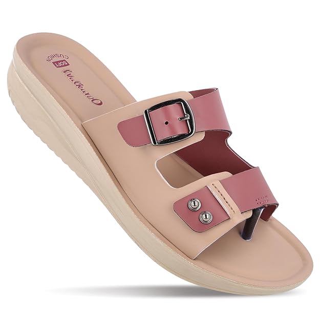 WALKAROO Slip-on Sandals for Women|Lightweight PU Wedge Sole, Comfortable Sandal|Walking, Shopping, Travel, Casual Wear Sandal-WLR74019-Plum