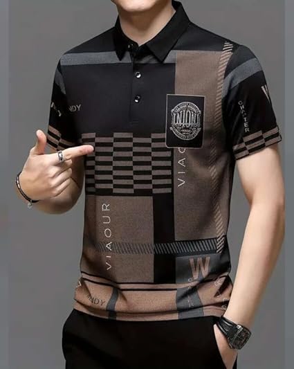 AUSK Men Printed Polo Neck Cotton Blend T-Shirt
