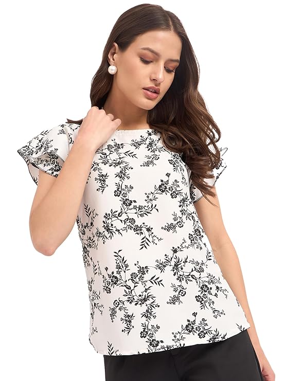 SheWill Printed Top with Contrast Tipping – Stylish Ethnic & Western Tops for Women – Summer Travel Wear, Trendy Tops for Jeans, Lightweight & Comfortable Casual Wear
