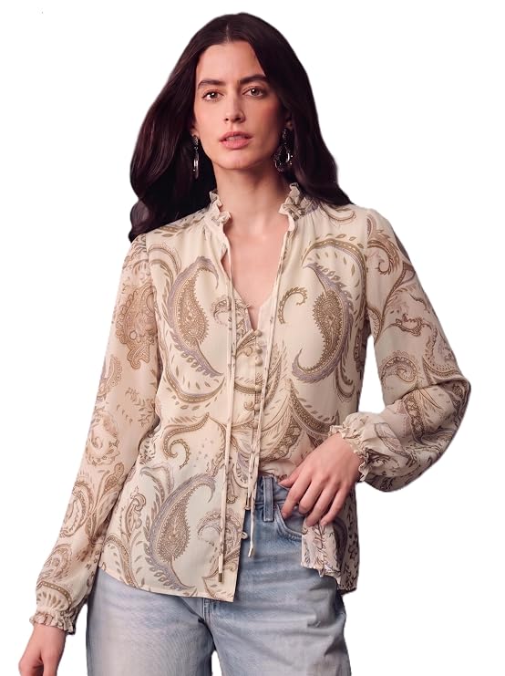 Women Georgette Regular Fit Shirt ||Women Top || Cecily Paisley-Trim Button-Front Shirt (S-01-04)
