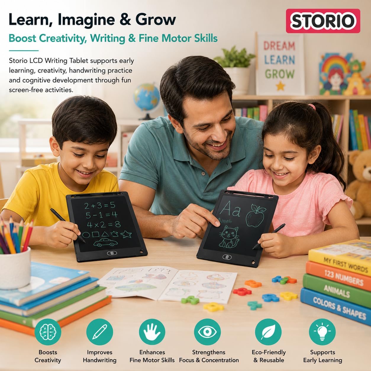 Storio Kids Toys LCD Writing Tablet 8.5Inch E-Note Pad Best Birthday Gift for Girls Boys, Multicolor