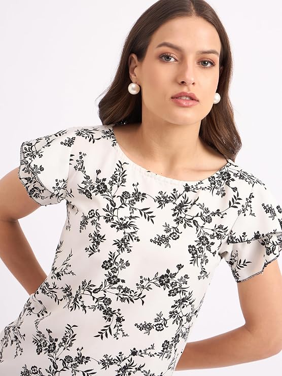 SheWill Printed Top with Contrast Tipping – Stylish Ethnic & Western Tops for Women – Summer Travel Wear, Trendy Tops for Jeans, Lightweight & Comfortable Casual Wear