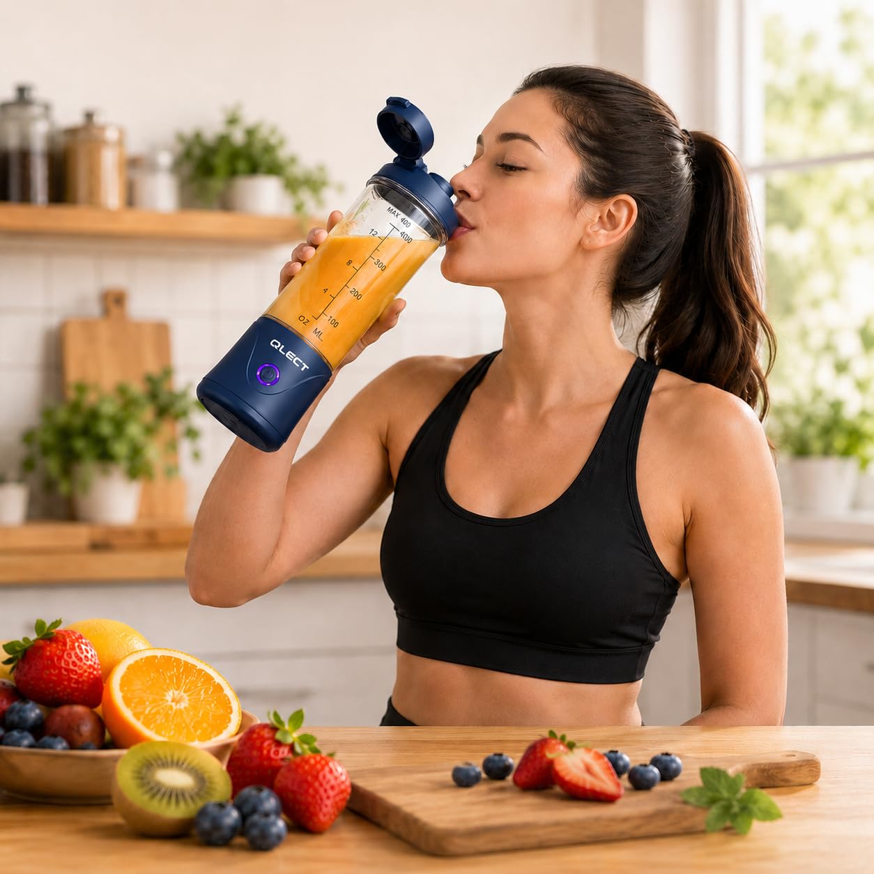 QLECT Portable Juicer Blender 400ML, 22 Stainless Steel Blades, 3000mAh Battery, 7.4V Motor, USB Type-C Rechargeable Smoothie Maker for Fruits, Protein Shakes & Travel(Blue)