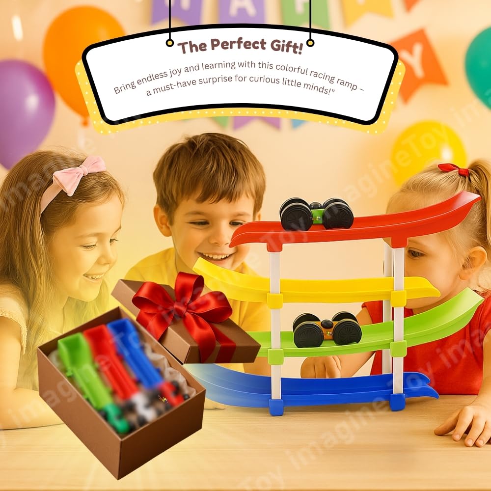 Toy Imagine 4-Level Car Ramp Racer Toy with 4 Cars – Rolling Track Toy for Kids Ages 2–7 | Birthday Gift for Boys & Girls | Educational & Fun Car Toy Set | Colorful Racing Action