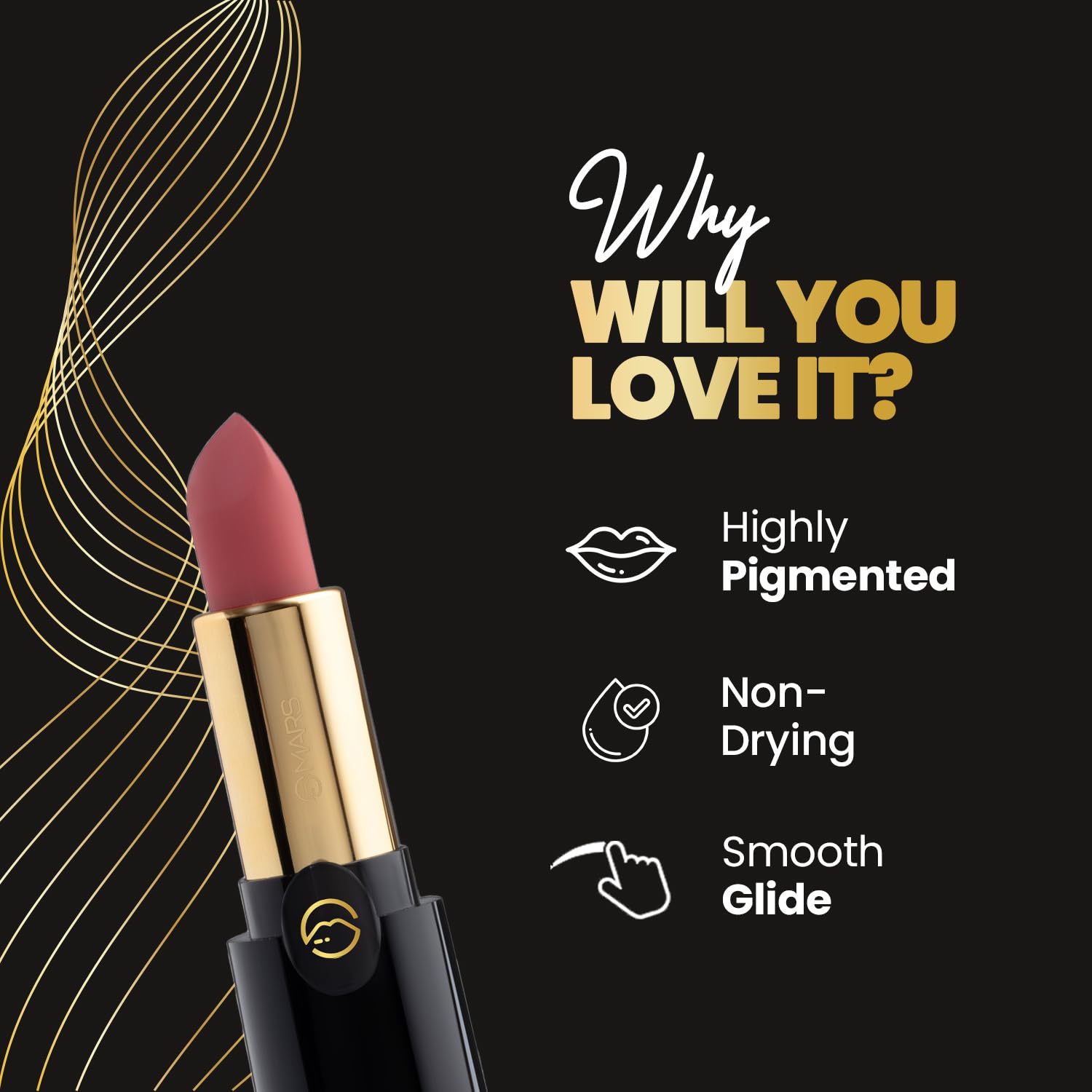 MARS Plush Velvet Creamy Matte Lipstick for women | Smooth Glide | One Swipe Pigmentation | Non-Drying and Creamy Formula | Rich and Vibrant Color | 3.2 gm | (19-Mauve Mood)