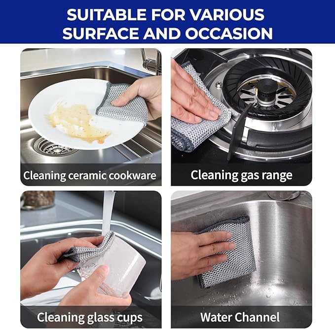 6 Piece Wire Dishwashing Rags for Wet and Dry Non-Scratch Steel Wool Scrubber,Cleaning Pads Multi-use Kitchen Wipes, Stainless Steel Miracle Cleaning Cloths Scrub Sponges