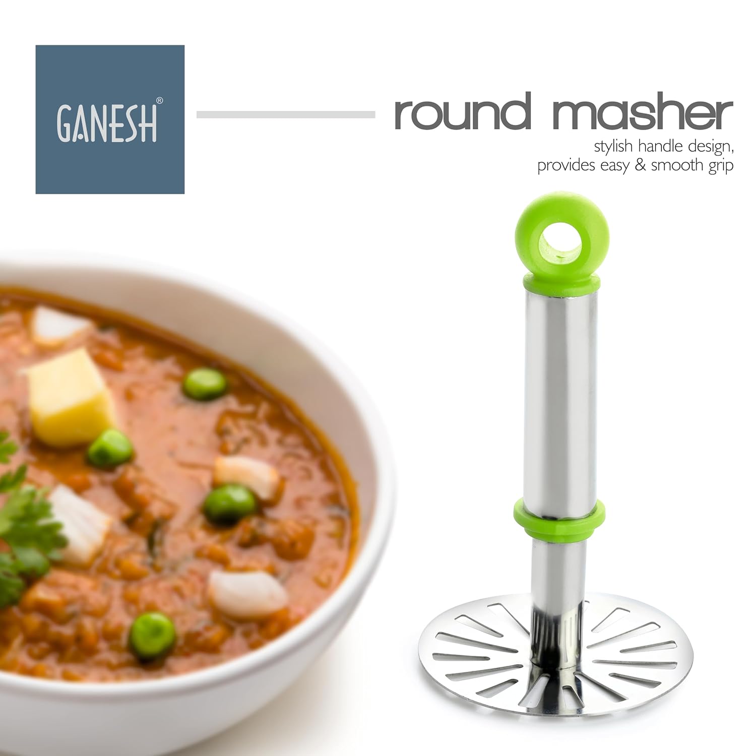 GANESH Stainless Steel Potato Crusher Vegetable Smasher Pav Bhaji Masher
