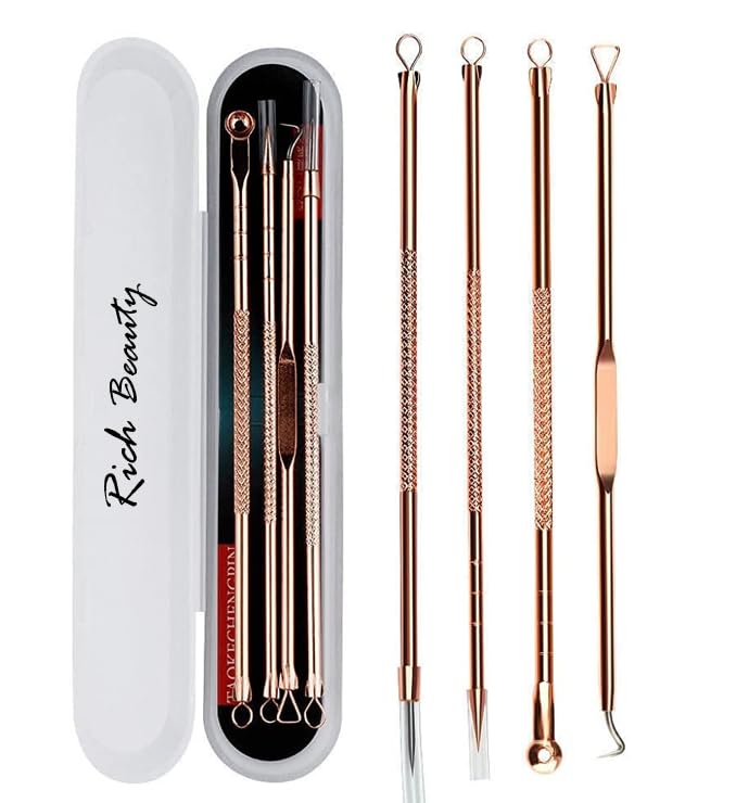 Pink Line Blackhead Remover Tool Kit - 4 in 1 Acne and Pimple Removal Tool - Nose & Face Blackheads Remover