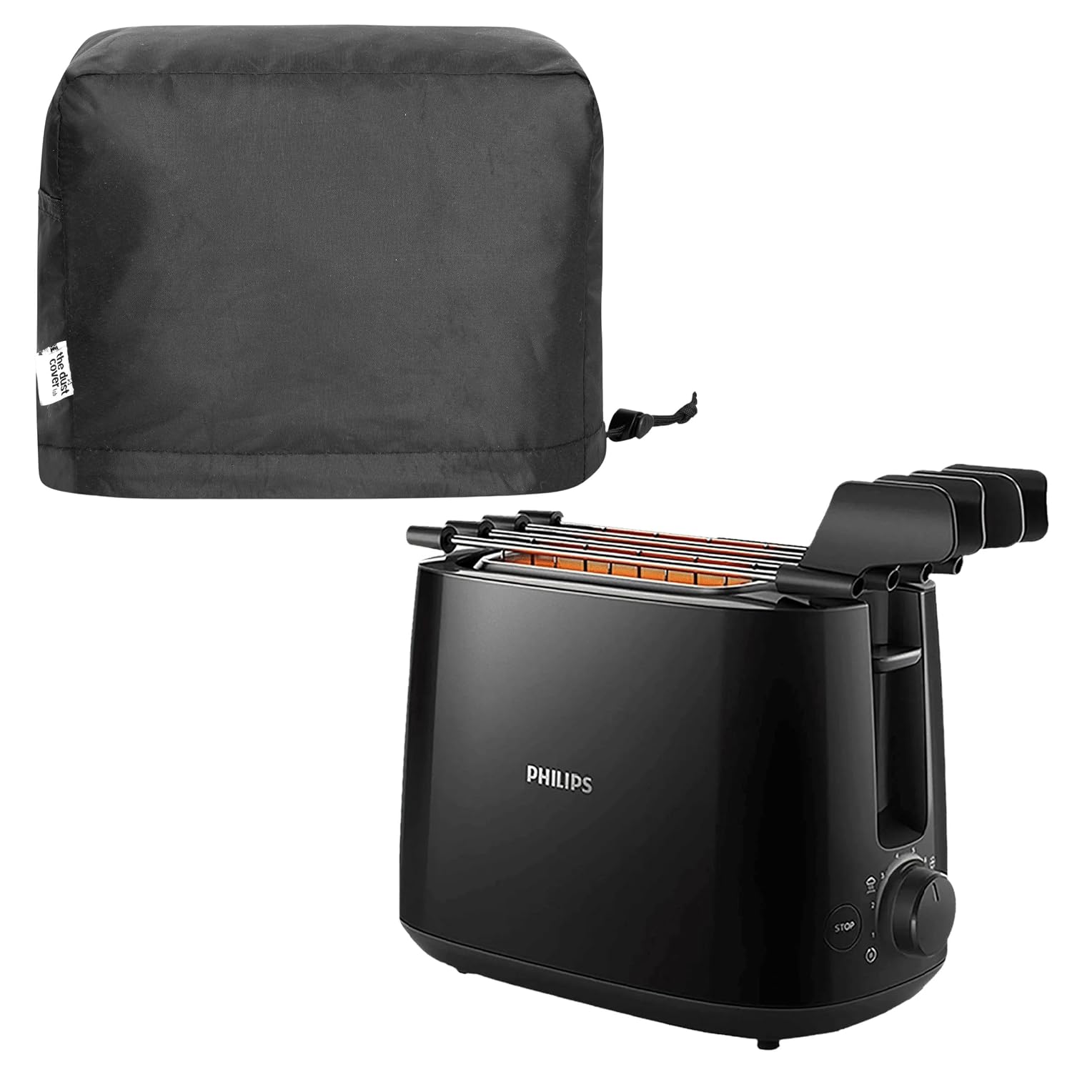 TDCL 2 Slice Toaster Dust Cover for Philips Daily Collection HD2583/90 – Waterproof Toaster Cover with Top Handle & Front Pocket, Kitchen Appliance Protector (Black)
