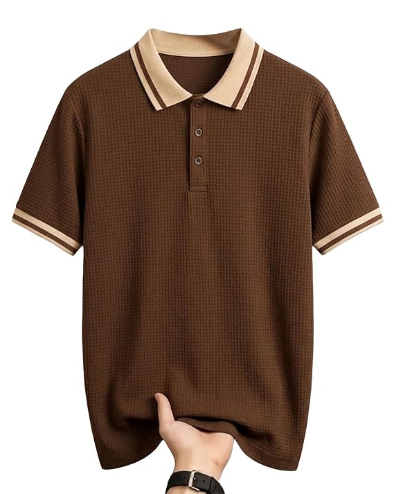 Men's Half Sleeve Regular Tshirt Striped Design Polo Neck T-Shirts