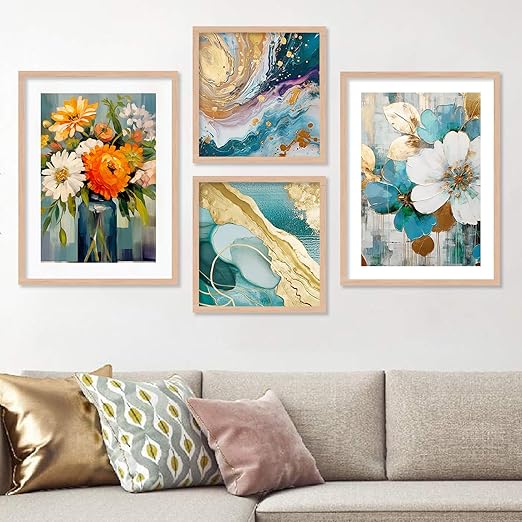 kotart Minimal Colorful Abstract Modern Art Wall Painting with Frame for Living Room Bedroom Hall Office