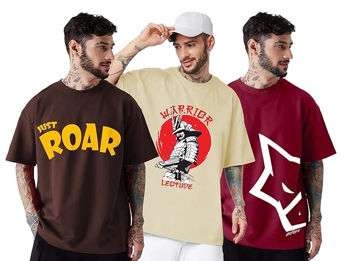 LEOTUDE Men's Cotton Regular Fit Half Sleeve Oversized Tshirt, Round Neck