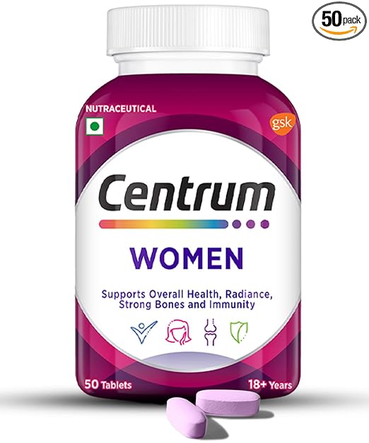 Centrum Women -Multivitamin Tablet for Women|With 23 Vital Nutrients including Zinc,Magnesium,Vitamin B,C,D, Calcium for Energy, Immunity,Radiance,Strong Bones and Overall Health|Veg - 50 tablets