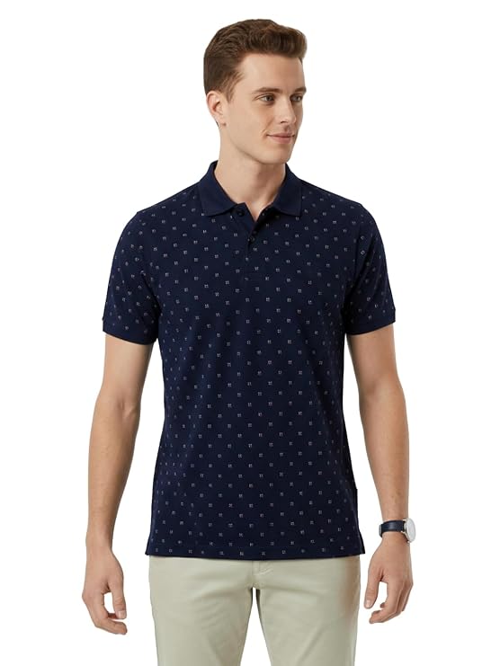 Raymond Men Modern Fit Print Pattern Pure Cotton Polo Neck Half Sleeve Casual T-Shirt